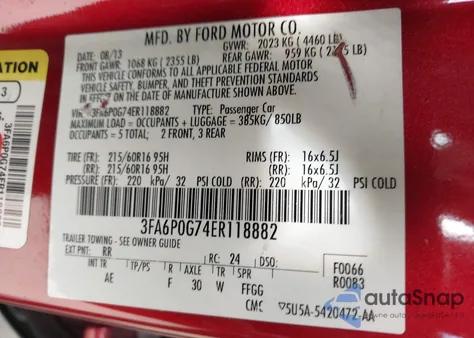 2014 Ford Fusion S из США, поврежденный, VIN 3FA6P0G74ER118882